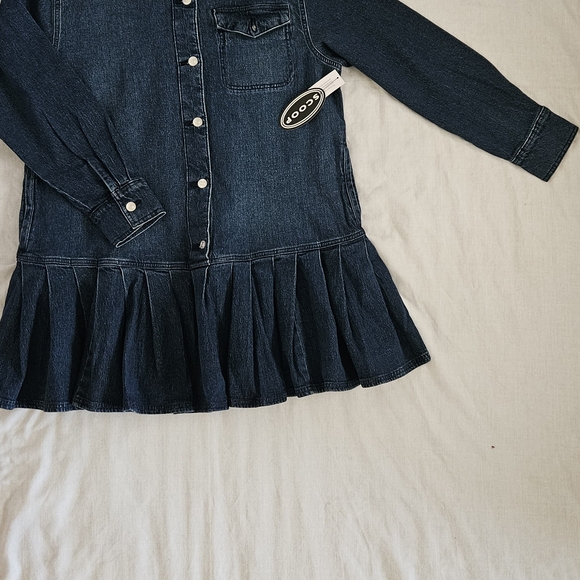 Scoop Women’s Denim Pleated Mini Shirt Dress Long Sleeve, Size M & L, NWT - Picture 5 of 7